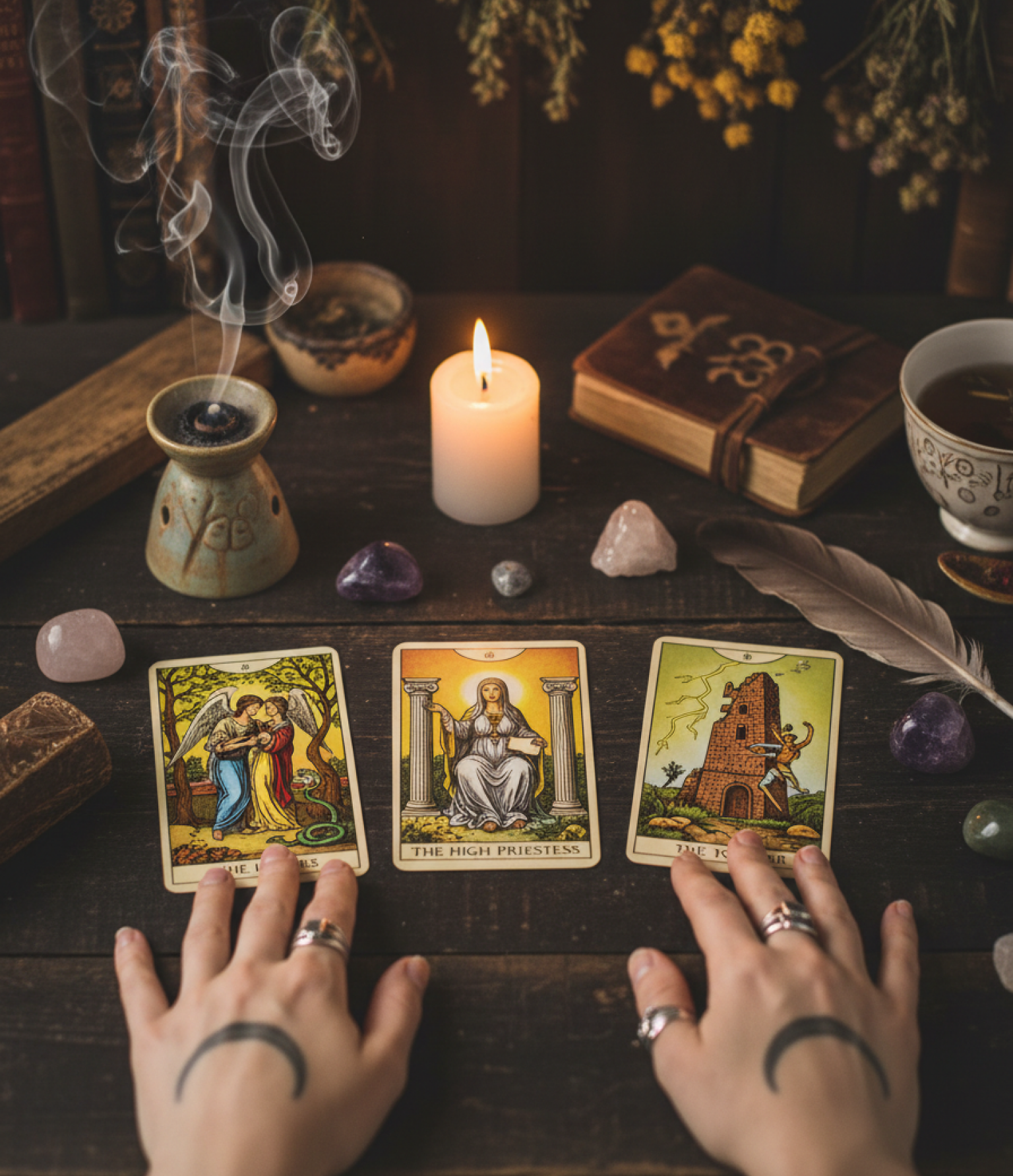 Tarot cards and candlelight